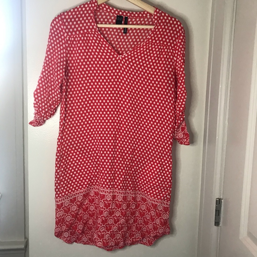 MANGO Printed Coral Mini Dress with Pockets XXS